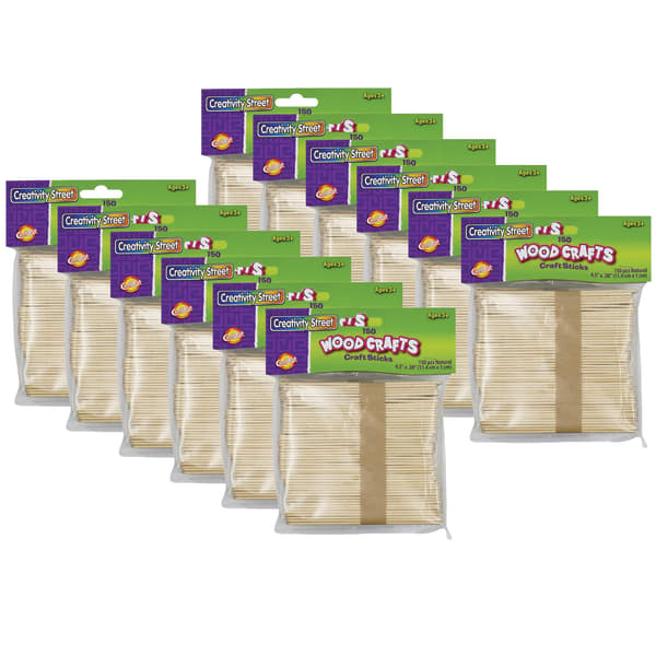 Creativity Street Natural Wood Craft Sticks, 4-1/2in x 3/8in, 150 Sticks Per Pack, Pack Of 12 Packs