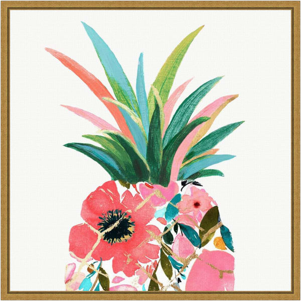 Amanti Art Pina Colada (Floral Pineapple) by Eva Watts Framed Canvas Wall Art Print, 16in x 16in, Gold