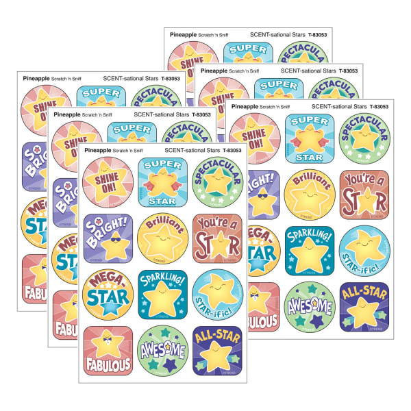 TREND Stinky Stickers, SCENT-sational Stars, Pineapple Scent, 48 Per Pack, Set Of 6 Packs