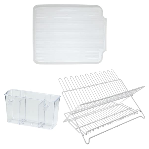 Better Houseware Dish Drain Board, Rack and Cutlery Caddy Kit, White