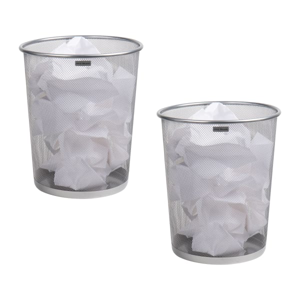 Mind Reader Metal Mesh Trash Cans, 4.4 Gallon, 13-3/4inH x 11-1/2inW x 11-1/2inD, Silver, Pack Of 2 Cans