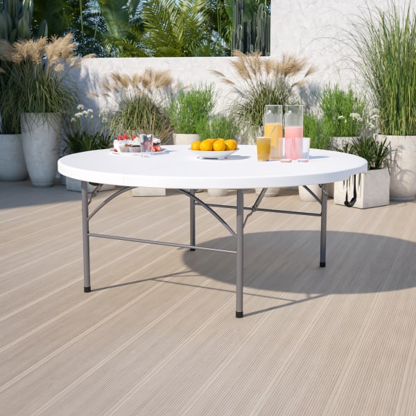 Flash Furniture Round Bi-Fold Plastic Banquet And Event Folding Table With Carrying Handle, 29inH x 70-3/4inW x 70-3/4inD, Granite White/Gray
