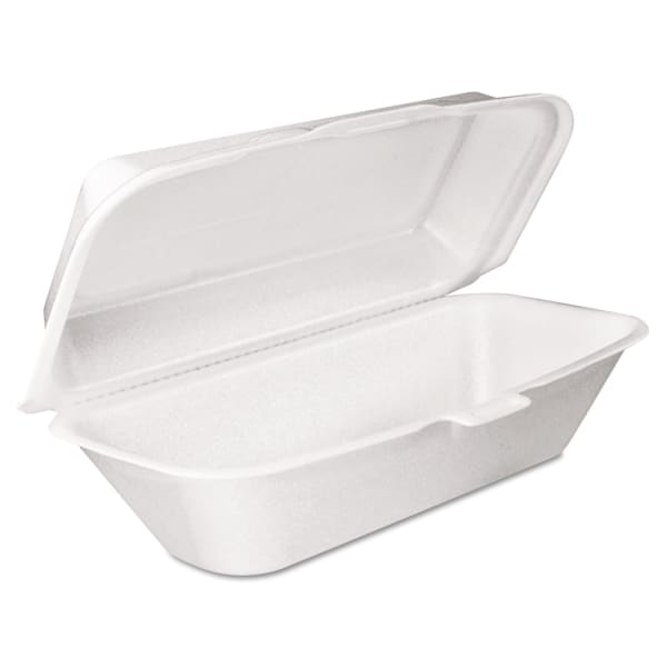 Dart Foam Hinged-Lid Containers, Hoagie, 3-5/16inH x 5-5/16inW x 9-13/16inD, White, 125 Containers Per Bag, Carton Of 4 Bags
