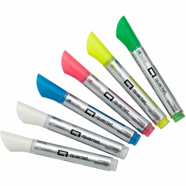Quartet Glass Board Bullet Tip Neon Markers - Bullet Marker Point - Assorted Neon Ink - 6 / Pack