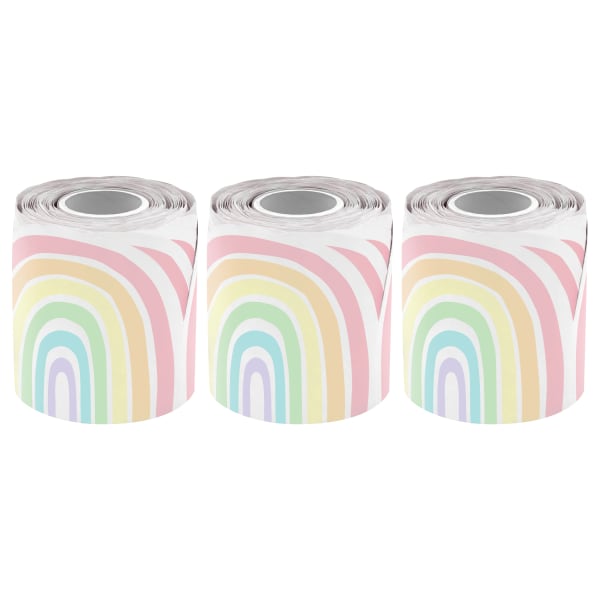 Teacher Created Resources Die-Cut Border Trim Rolls, 50', Pastel Pop Rainbows, Pack Of 3 Rolls