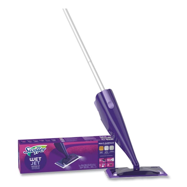Swiffer WetJet WetJet Mop Starter Kit with 10 Pads and 1 Cleaner, 11.3 x 5.4 Head, Silver Handle