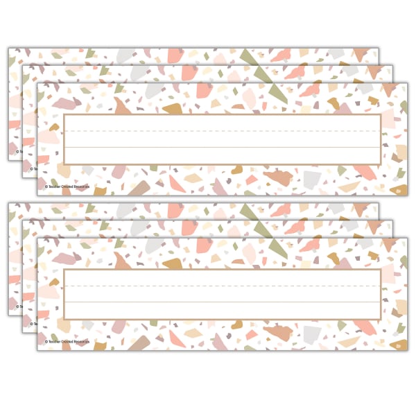 Teacher Created Resources Flat Name Plates, 3-1/2inH x 11-1/2inW x 1/10inD, Terrazzo Tones, 36 Name Plates Per Pack, Set Of 6 Packs