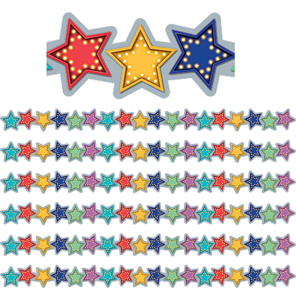 Teacher Created Resources Die-Cut Border Trim, Marquee Stars, 35ft Per Pack, Set Of 6 Packs