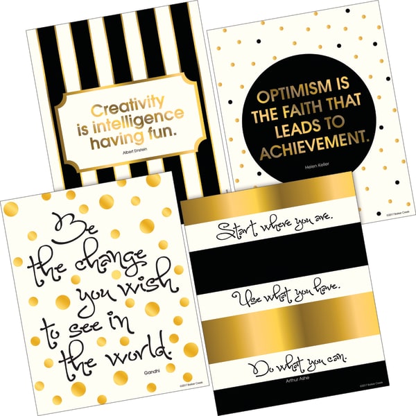 Barker Creek Art Print Set, 8in x 10in, Creativity, Intelligence And Optimism 24K Gold Collection, Pre-K To College, Pack Of 4