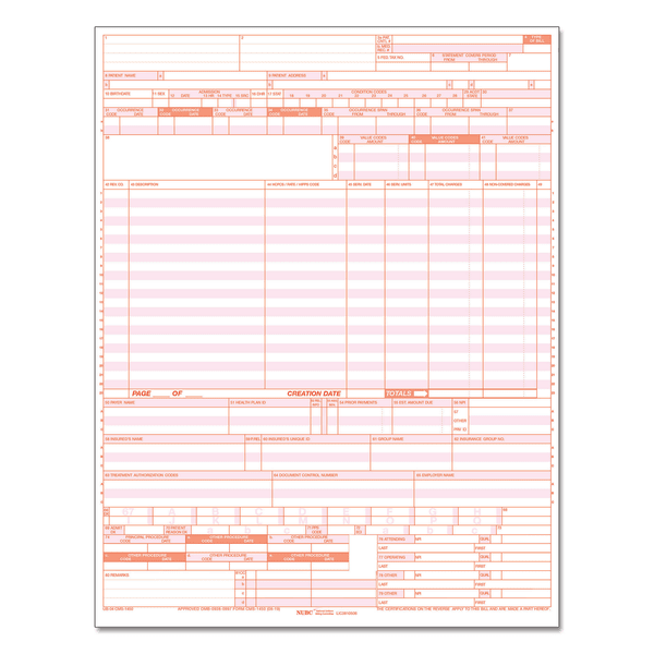 ComplyRight UB04 Hospital Claim Laser Cut Forms, 1-Part, Box Of 2,500