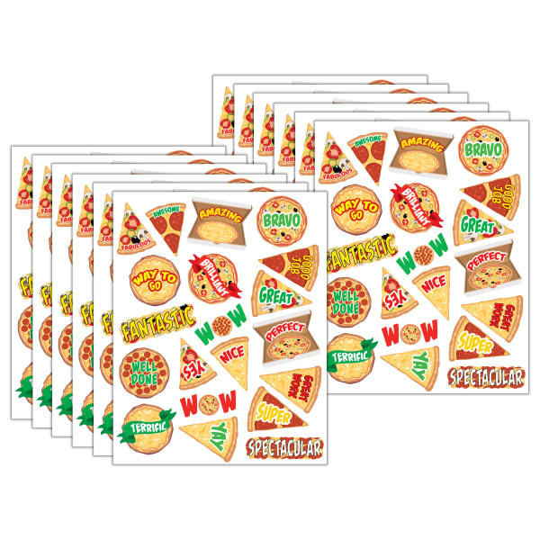 Teacher Created Resources Stickers, 2-1/2in x 1/2in, Pizza, 120 Stickers Per Pack, Bundle Of 12 Packs