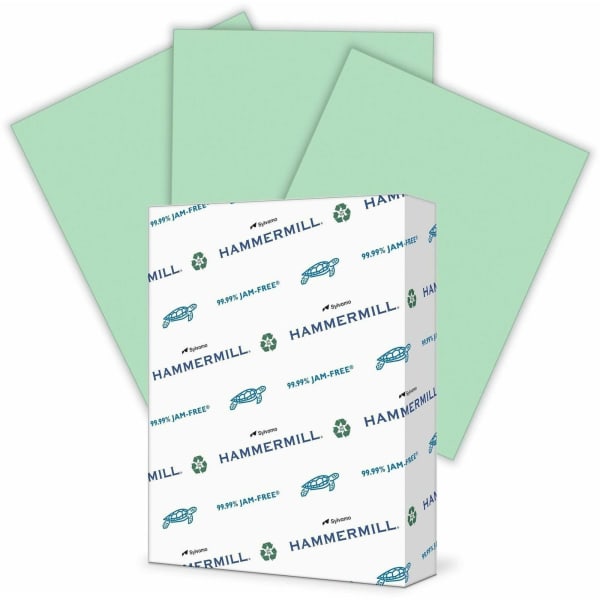 Hammermill Colors Recycled Copy Paper, 10 Reams, Green, Letter (8.5in x 11in), 5000 Sheets Per Case, 20 Lb