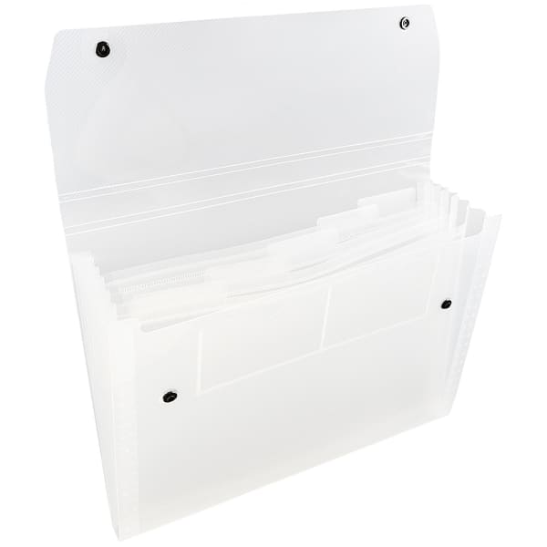 JAM Paper 6-Pocket Expanding File With Snap Closure, 1in Expansion, 9in x 13in, Clear