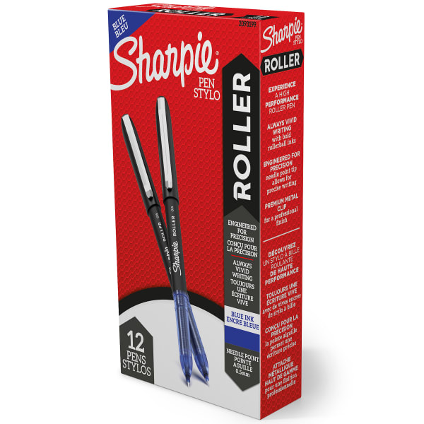 Sharpie Rollerball Pen, Needle Point, 0.5mm, Blue Ink, Pack Of 12