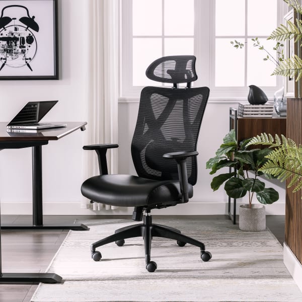 Serta SitTrue Ridgefield Ergonomic Mesh/Vegan Leather High-Back Task Office Chair, Black