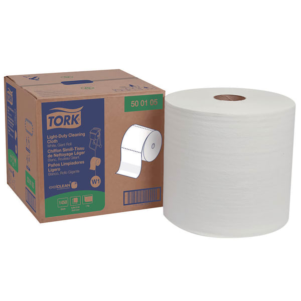 Tork Light Duty Cleaning Cloth, Giant Roll, 1-Ply, 9 x 12.4, White, 1,450 Sheet Roll/Carton