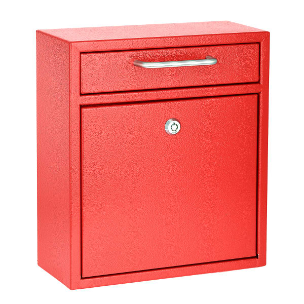 AdirOffice Medium Mail Wall-Mount Drop Box With High Security Key Locking System, 12inH x 10-7/16inW x 4-1/2inD, Red