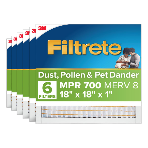 Filtrete 18 x 18 x 1 Air Filter, 6 HVAC Filters, MPR 700, MERV 8, Easy on Airflow, Dust, Pollen & Pet Dander, 3 Month AC and Furnace Filters