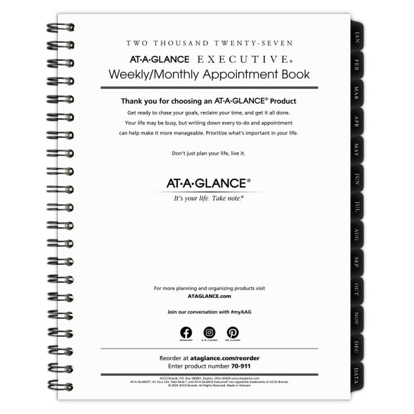 AT-A-GLANCE Executive 2027 Weekly Monthly Refill for 70-NX81, Large, 8 1/4in x 11in