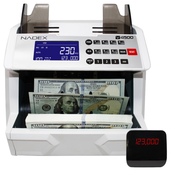 Nadex Coins V4500 Front-Loading Bill-Counting Machine, 11-13/16inH x 12-5/8inW x 11-13/16inD, White