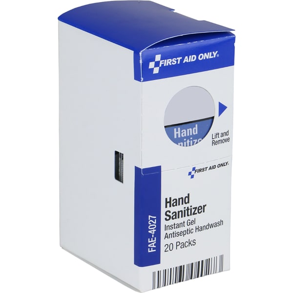 First Aid Only Smart Compliance Hand Sanitizer Packets Refill, 3-1/4inH x 2inW x 1-1/2inD, White, Set Of 20 Sanitizer Packets