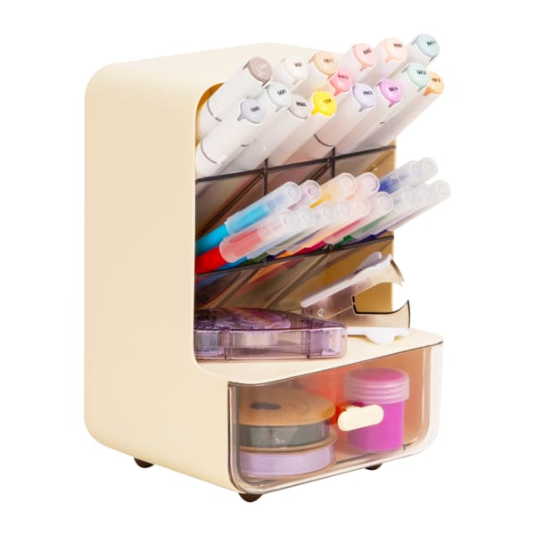 Mind Reader 6-Compartment Compact Craft Supply Organizer, 8-1/4inH x 5-1/4inW x 5-5/8inD, White, Total Qty 1