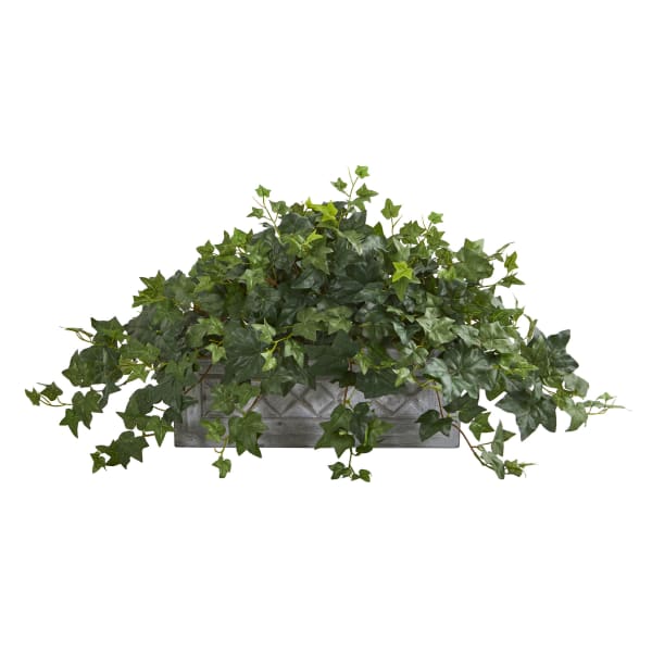 Nearly Natural 20inH Puff Ivy Artificial Plant With Planter, 20inH x 40inW x 12inD, Gray/Red