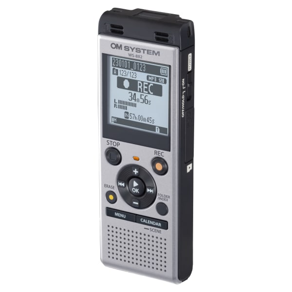 OM System WS882 Digital Voice Recorder, 4.4inH x 1.8inW x 0.7inD, Silver
