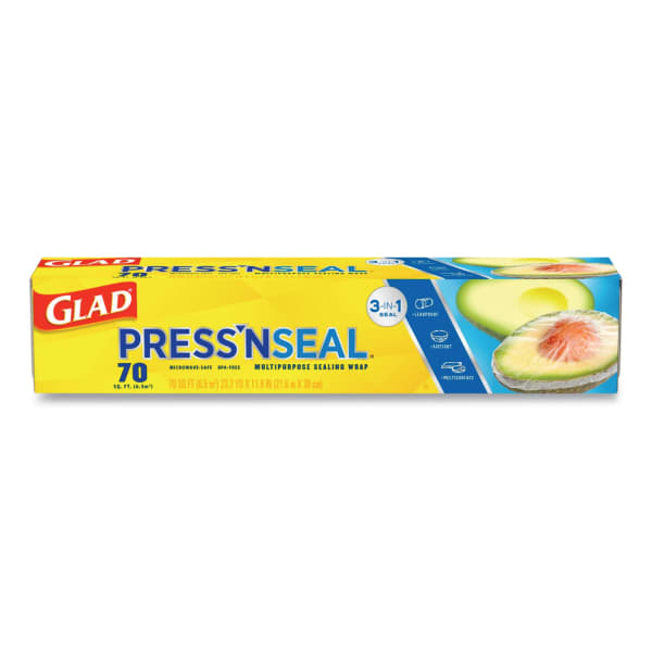 Glad PressN Seal Food Plastic Wrap Rolls, 70 Sq. Ft., Clear, Pack Of 12 Rolls