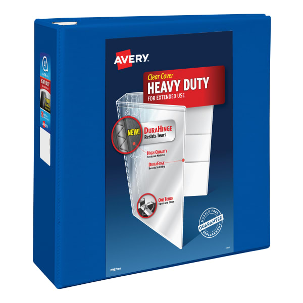 Avery Heavy-Duty View 3-Ring Binder With Locking One-Touch EZD Rings, 4in D-Rings, 43% Recycled, Pacific Blue