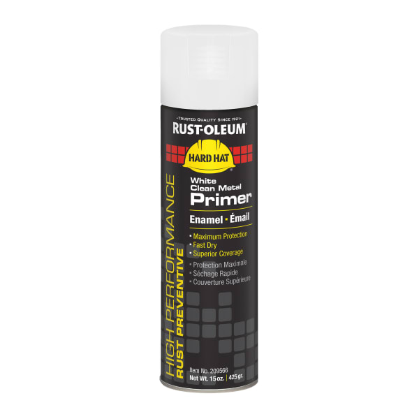 Rust-Oleum Hard Hat High Performance V2100 System Rust Preventive Enamel Spray Primer, 15 Oz, Flat White Clean Metal, Case Of 6 Cans
