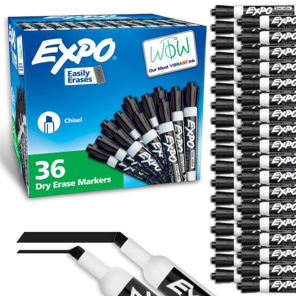 EXPO Chisel-Tip Dry-Erase Markers, Black, Pack Of 36