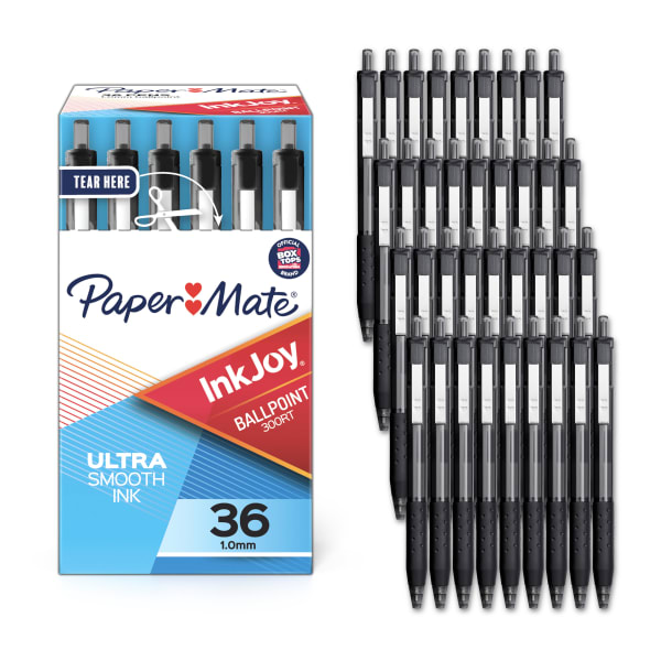 Paper Mate InkJoy 300 RT Retractable Pens, Medium Point, 1.0 mm, Clear Barrel, Black Ink, Pack Of 36