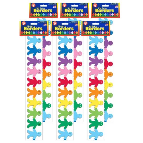 Hygloss Classroom Borders, Rainbow Kids Might Brights, 12 Borders Per Pack, Set Of 6 Packs