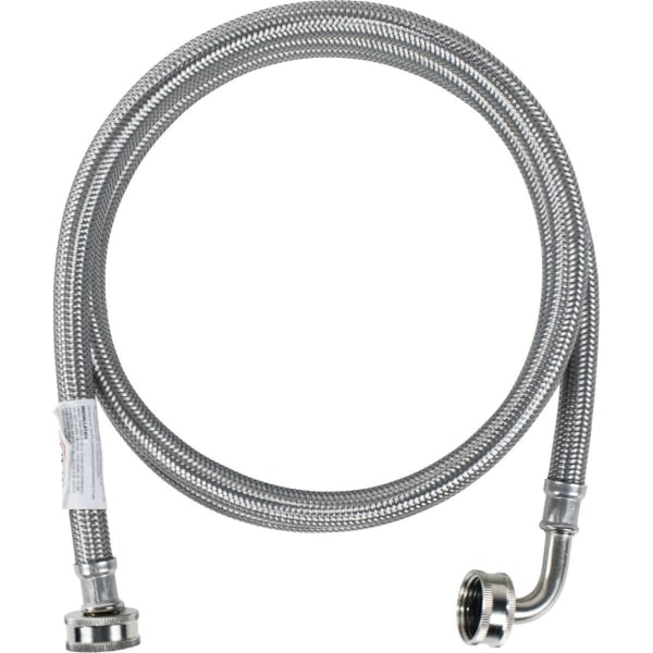 Certified Appliance Accessories Braided Stainless Steel Washing Machine Hose with Elbow - 60in - Silver, Stainless Steel - Stainless Steel, Vinyl, Polyvinyl Chloride (PVC), Polyester, Brass - 1