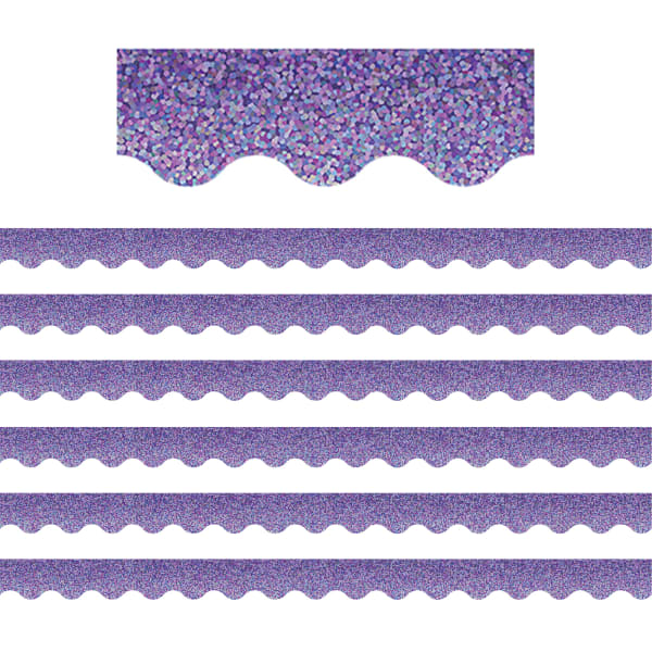 Teacher Created Resources Scalloped Border Trim Packs, 35', Purple Sparkle, Set Of 6 Packs