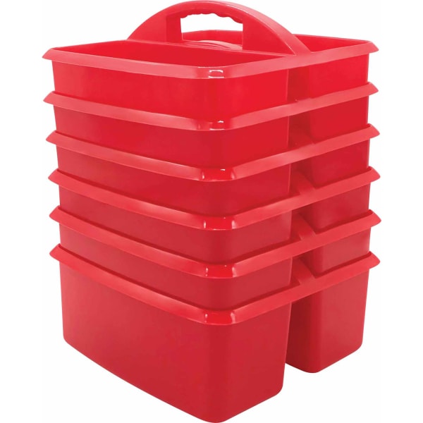 Teacher Created Resources Plastic Storage Caddies, 5-1/4inH x 9-1/4inW x 9inD, Red, Pack Of 6 Caddies