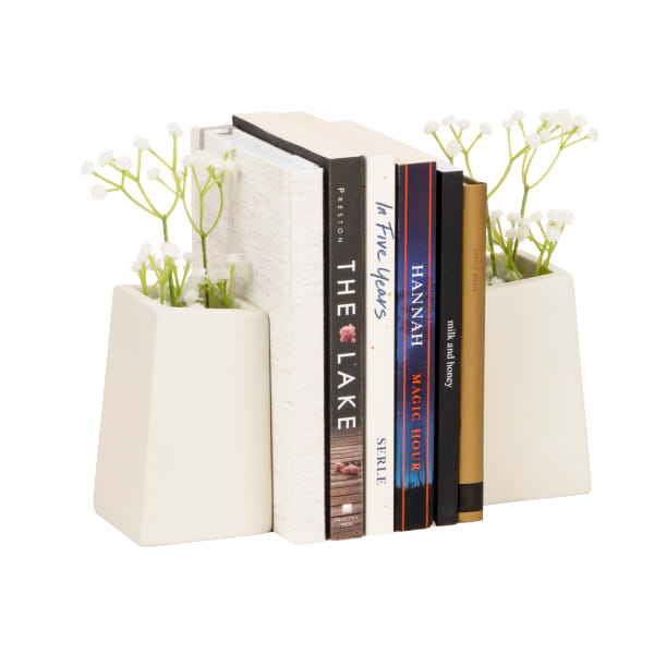 Mind Reader Cement Planter Bookends, 5in x 2-3/4in x 3in, White, Total Qty 2