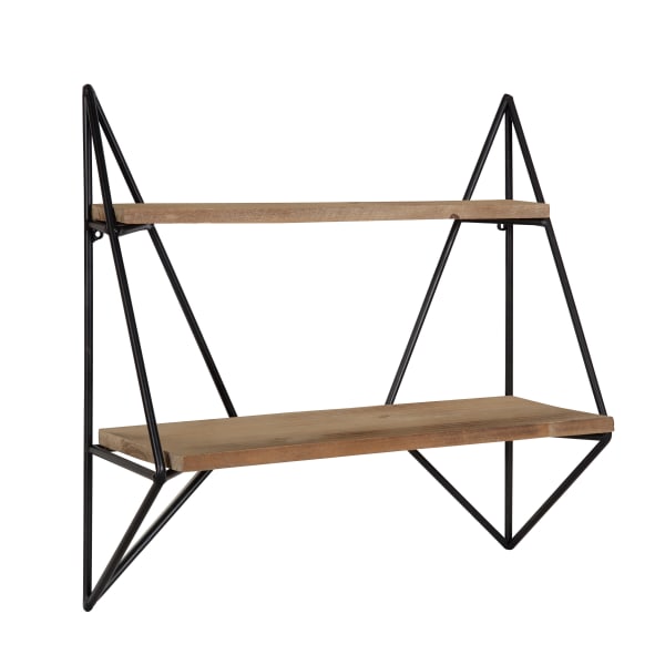 Kate and Laurel Melita 2-Tier Wood And Metal Wall Shelves, 19-1/16inH x 19-1/2inW x 7-1/16inD, Rustic Brown/Black