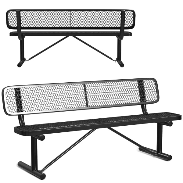 Leisure Craft Outdoor Bench With Back, 32-5/8inH x 72inW x 23-3/4inD, Black