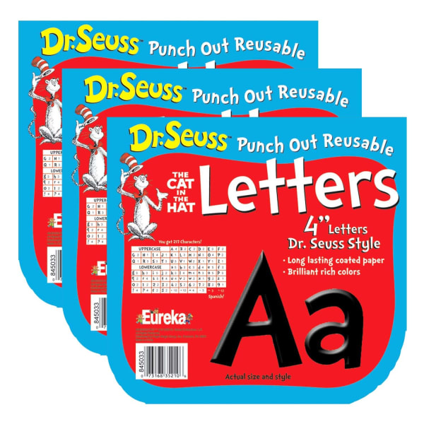 Eureka Deco Letters, 4in, Dr. Seuss, Black, 217 Per Pack, Set Of 3 Packs