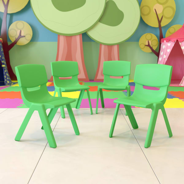 Flash Furniture Plastic Stackable School Chairs With 13-1/4in Seat Height, Green, Pack Of 4 Chairs