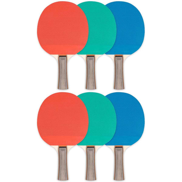 Champion Sports 5-Ply Rubber Face Table Tennis Paddles, Assorted Colors, Pack Of 6 Paddles