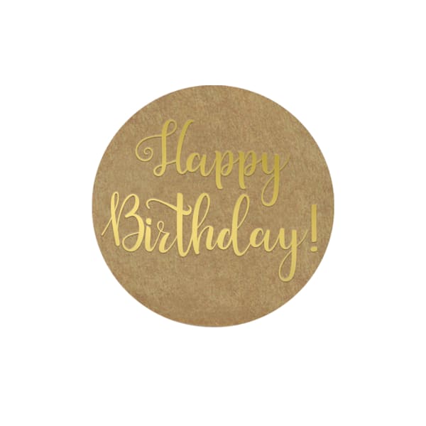 Great Papers! Self-Adhesive Seals Sticker Roll, Gold Foil/Kraft, Happy Birthday, 1.5in Diameter, 250 Seals Per Roll