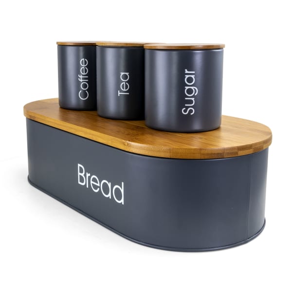 MegaChef 4-Piece Canister Set, Gray/Bamboo