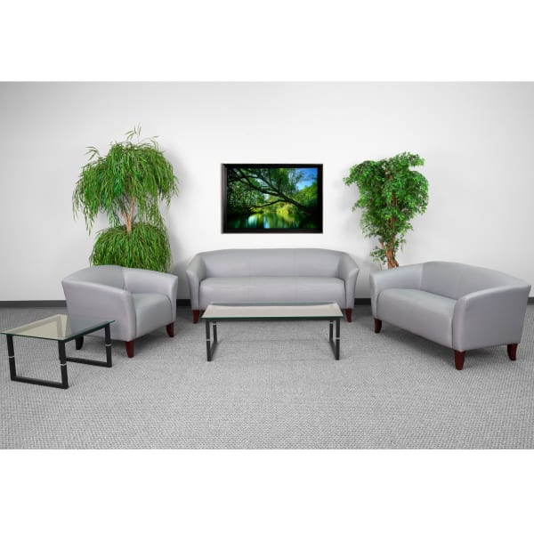 Flash Furniture HERCULES Imperial Series Reception Set With Cherry Wood Feet, Gray