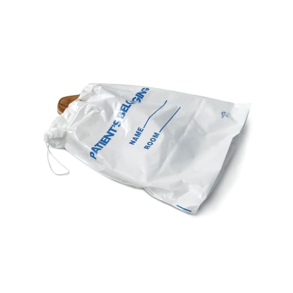 Medline Drawstring Patient Belonging Bags, 18inH x 20inW x 4inD, White, 25 Per Pack, Case Of 10