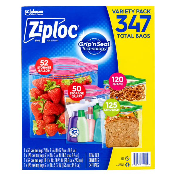 Ziploc Storage Bag Variety Pack, 3-3/16in x 6-1/2in, Clear, Pack Of 347 Bags