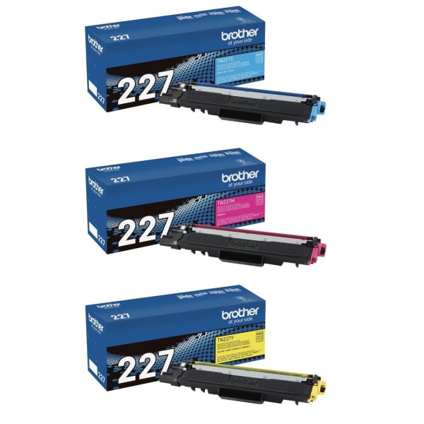 Brother TN227 Cyan; Magenta; Yellow High Yield Toner Cartridges, Pack Of 3, TN227CMY-OD
