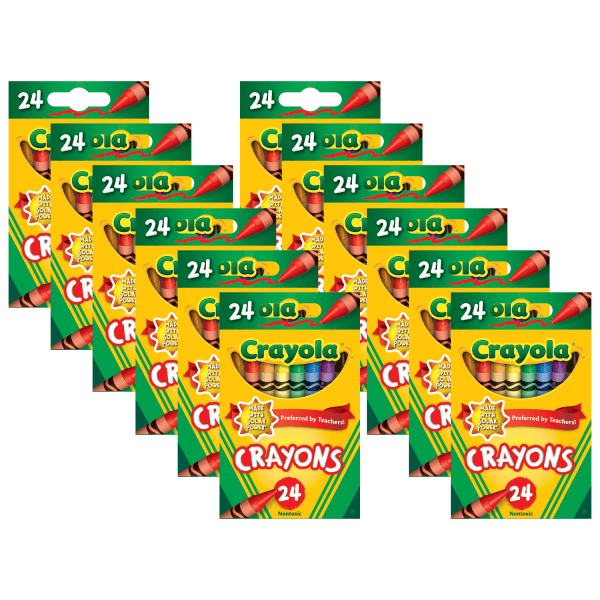 Crayola Crayons, Regular Size, Assorted Colors, 24 Crayons Per Box, Set Of 12 Boxes